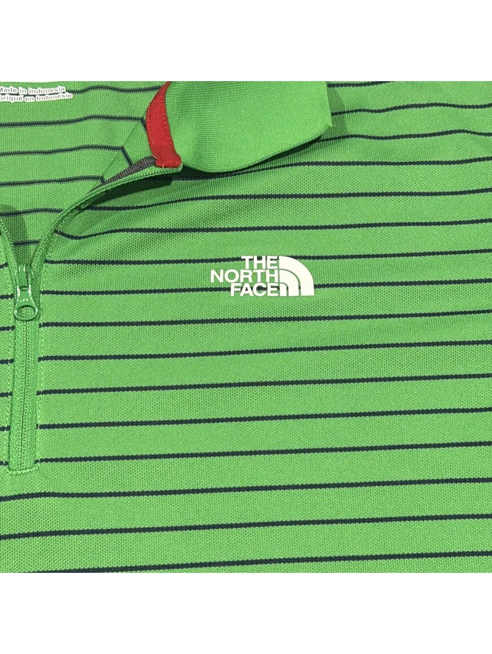 The North Face Mens Shirt Size LargeGreen Polo Striped Zip Short Sleeve Collared